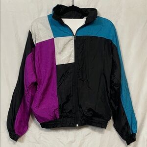 ❤️ VINTAGE 80s 90s Colorblock Windbreaker Jacket, Purple Blue Black, Ladies’ S